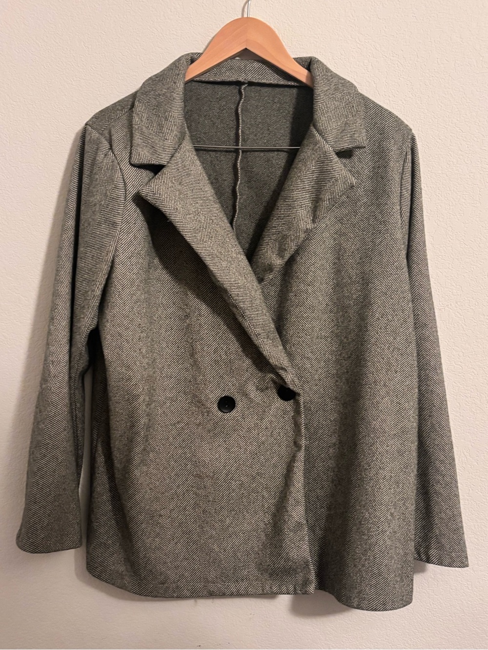 SHEIN Double-Breasted Herringbone Blazer Jacket - Gray
